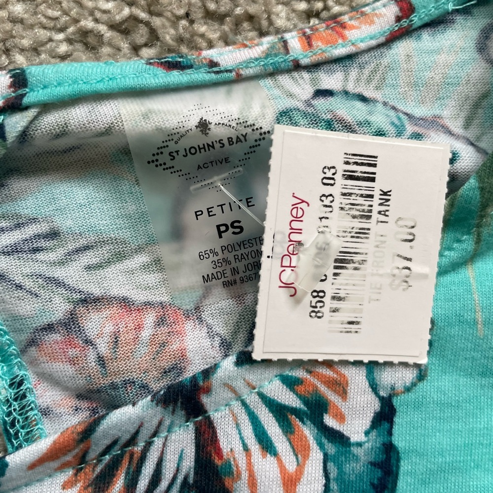 St. John's Bay Teal Floral Sleeveless Tank - Picture 3 of 3